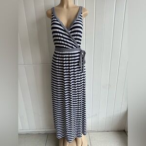 Old Navy Stripe Navy Blue/White Faux Wrap Maxi Dress - Size SP